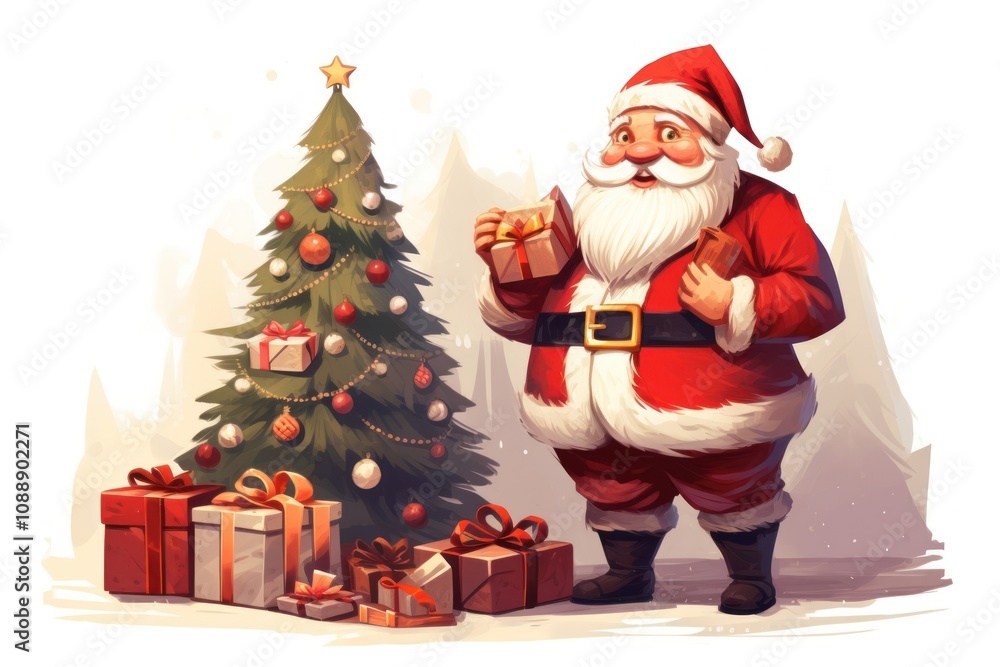 Christmas cartoon tree and santa. Christmas cartoon tree and santa.