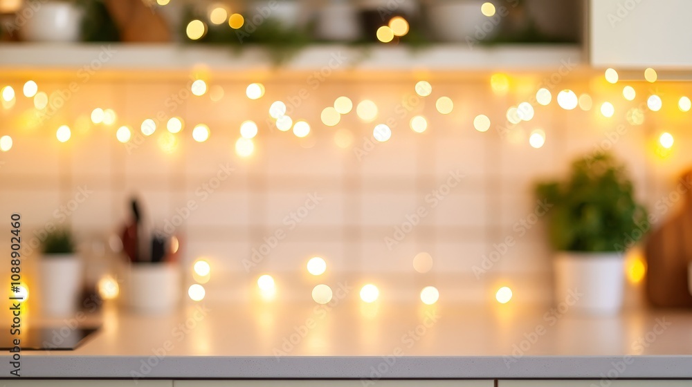 A cozy kitchen scene with warm lights and plants, creating a welcoming atmosphere. A cozy kitchen scene with warm lights and plants, creating a welcoming atmosphere.