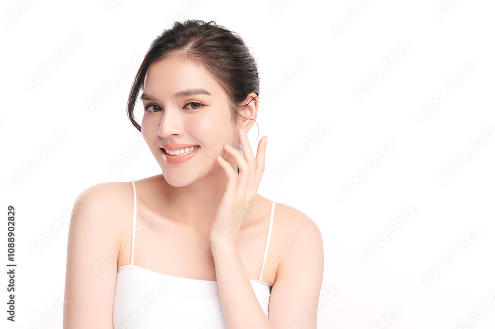 Beautiful young asian woman with clean fresh skin on white background, Face care, Facial treatment, Cosmetology, beauty and spa, Asian women portrait. Beautiful young asian woman with clean fresh skin on white background, Face care, Facial treatment, Cosmetology, beauty and spa, Asian women portrait.