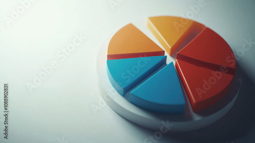 Colorful 3D pie chart vector illustration, business concept, data analysis, statistics, growth diagram