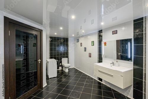 Wallpaper Mural interior apartment room bathroom, sink, decorative elements, toilet. WC, sanitary unit, wash room Torontodigital.ca