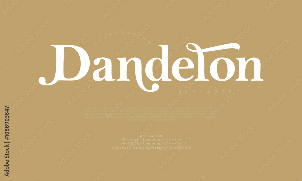 Dandelon typography beauty fashion elegant minimalist serif italic fonts decorative wedding vintage retro logos. Minimal luxury font alphabet logo. Vector illustration Dandelon typography beauty fashion elegant minimalist serif italic fonts decorative wedding vintage retro logos. Minimal luxury font alphabet logo. Vector illustration