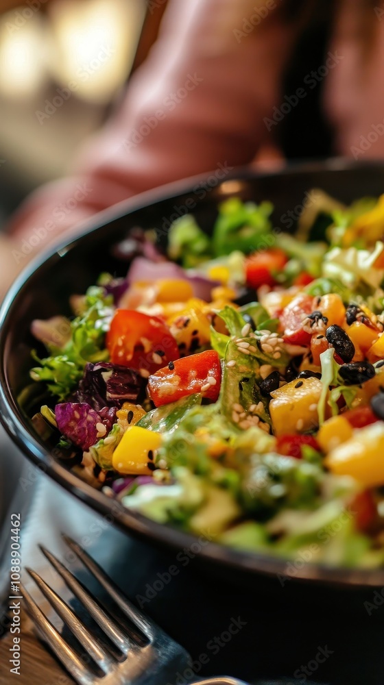 A bowl filled with vibrant salad ingredients showcases fresh vegetables and a healthy diet A bowl filled with vibrant salad ingredients showcases fresh vegetables and a healthy diet