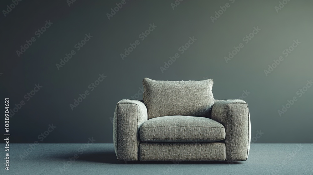 A modern, plush armchair set against a minimalist dark wall, emphasizing comfort and style. A modern, plush armchair set against a minimalist dark wall, emphasizing comfort and style.