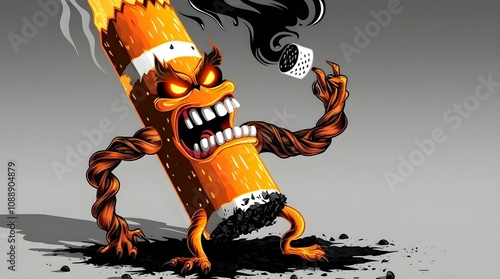 stop smoking concept cartoon cigarette monster