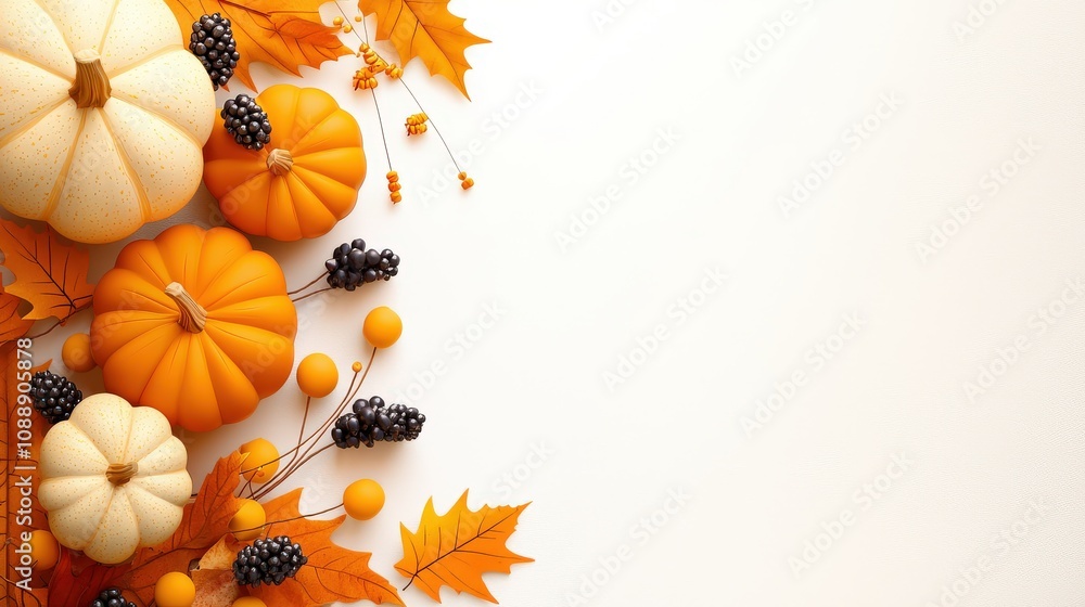 A warm and inviting Thanksgiving corner border design with vibrant fall leaves, pumpkins, and fruits arranged beautifully in the lower left. A warm and inviting Thanksgiving corner border design with vibrant fall leaves, pumpkins, and fruits arranged beautifully in the lower left.
