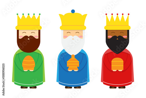 Vector illustration of three wise men character on transparent background