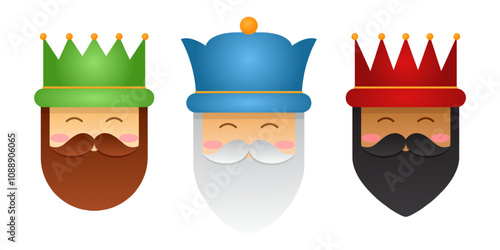 Vector illustration of three wise men face cartoon on transparent background