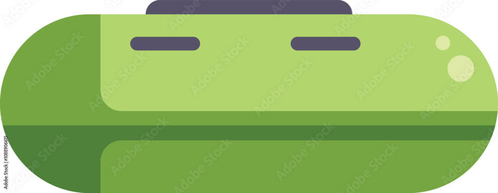 Green inflatable boat with oars, floating on water, simple flat design illustration Green inflatable boat with oars, floating on water, simple flat design illustration