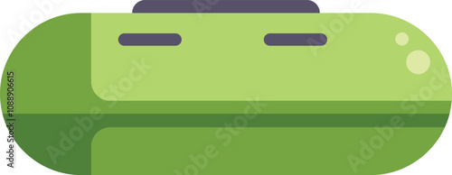 Green inflatable boat with oars, floating on water, simple flat design illustration