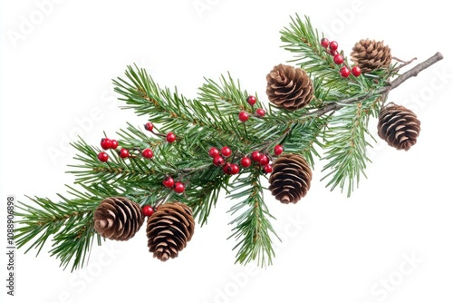 Wallpaper Mural Christmas tree branch pine berries cones. Torontodigital.ca