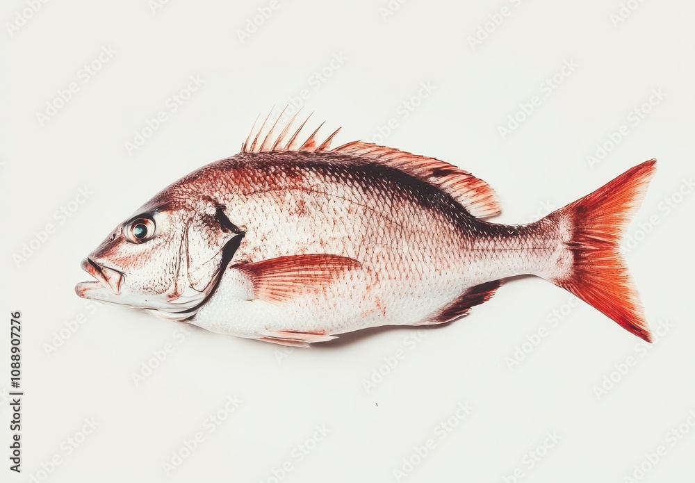 Freshly Caught Red Snapper Fish on White Background Perfect for Culinary, Seafood, and Restaurant Themes in Stock Photography Freshly Caught Red Snapper Fish on White Background Perfect for Culinary, Seafood, and Restaurant Themes in Stock Photography