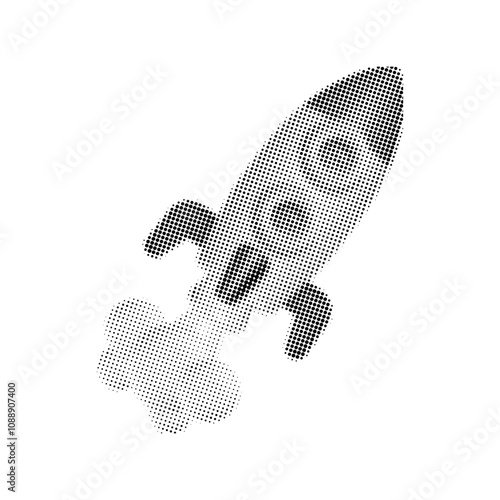 Rocket launch. 3d halftone rocket ships take off. Success concept. Modern collage. Starting a business. Startup idea. Creating new ideas. Isolated vector