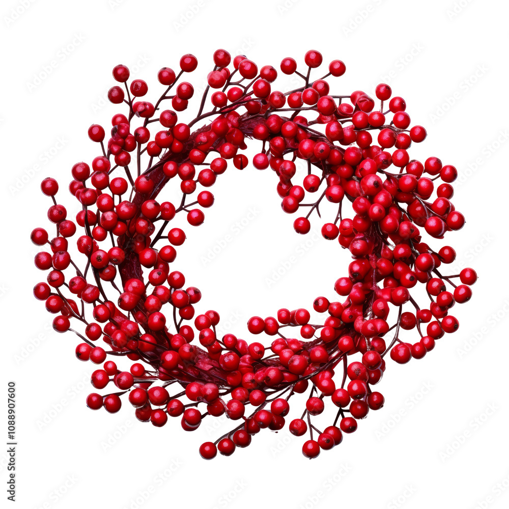 Obraz premium christmas wreath with cranberry isolated on transparent background cutout