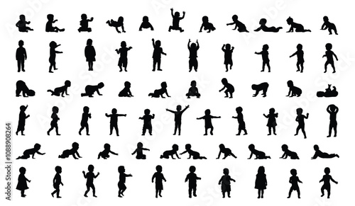 Baby, toddler, newborn, small kids, silhouette isolated