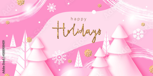 Christmas and New Year greeting holiday card design design. Party invitation, website banner, social media post. Shiny chic, festive  golden textures. Sale, shop promo design.