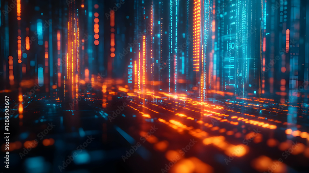 Fototapeta premium Abstract Technology Background With Glowing Lines And Numbers