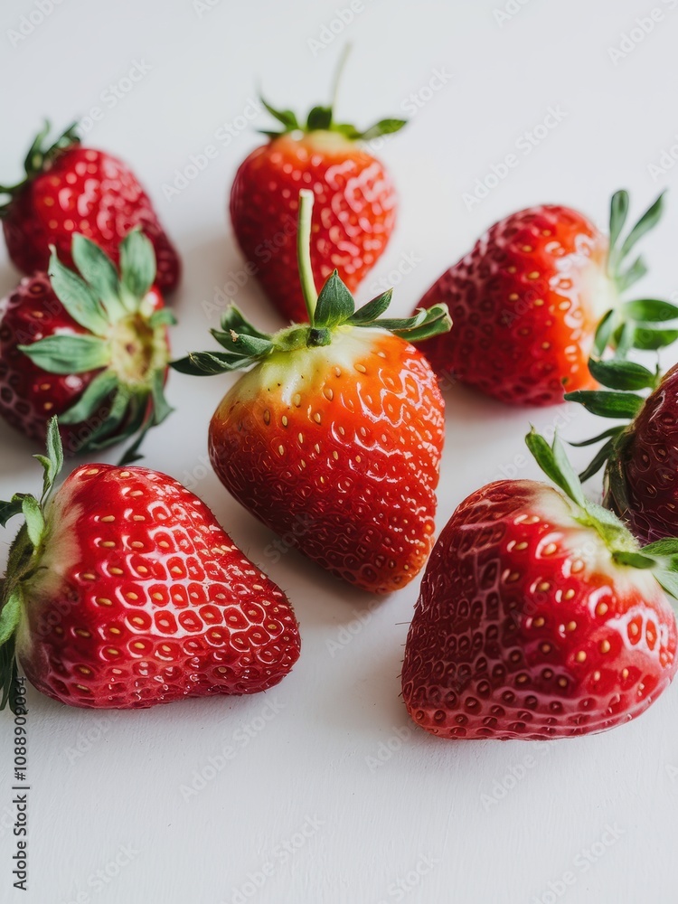 Fresh Strawberries with Vibrant Red Color and Green Stems Isolated on White Fresh Strawberries with Vibrant Red Color and Green Stems Isolated on White