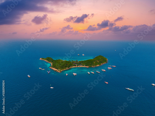 Aerial view beautiful island Koh Sak, Pattaya Thailand. Concept travel landscape paradise beach of Thai photo