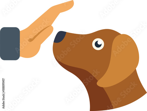 Cartoon vector illustration of a hand giving a treat to a dog