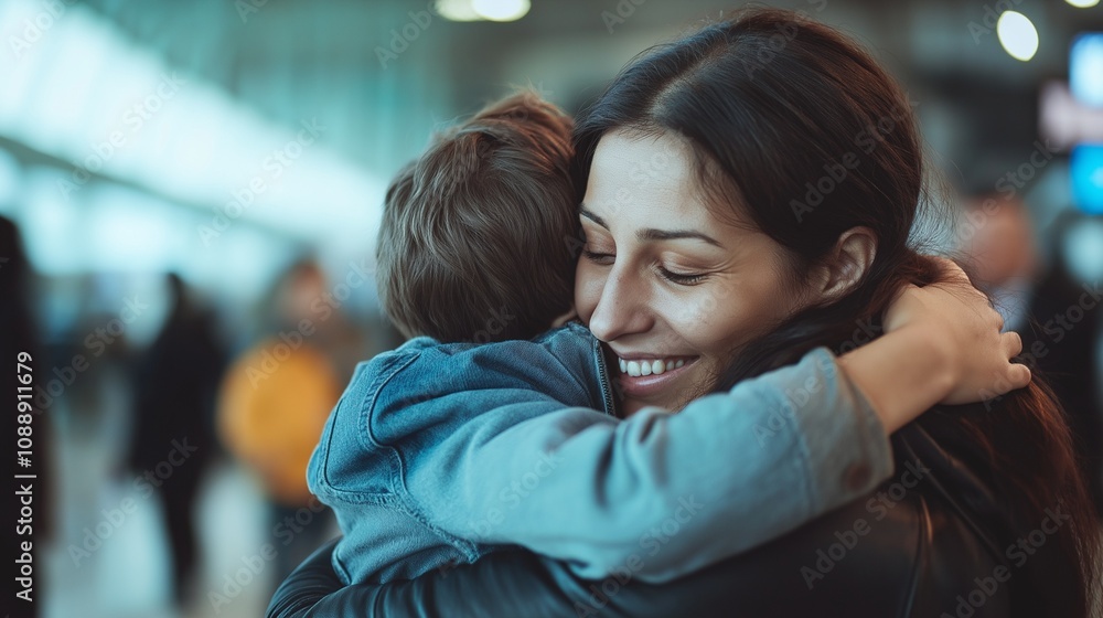 family hugging each other tightly in an emotional reunion at an airport family hugging each other tightly in an emotional reunion at an airport