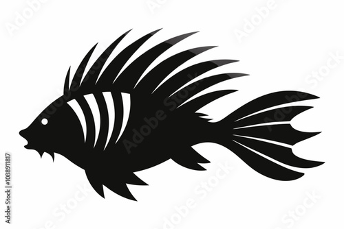 Lionfish fish vector silhouette black illustration on white background