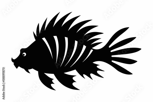 Lionfish fish vector silhouette black illustration on white background