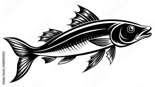 Whiting fish vector silhouette black illustration on white background