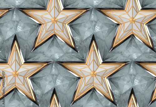 3D geometric star pattern with gold accents for wallpaper design