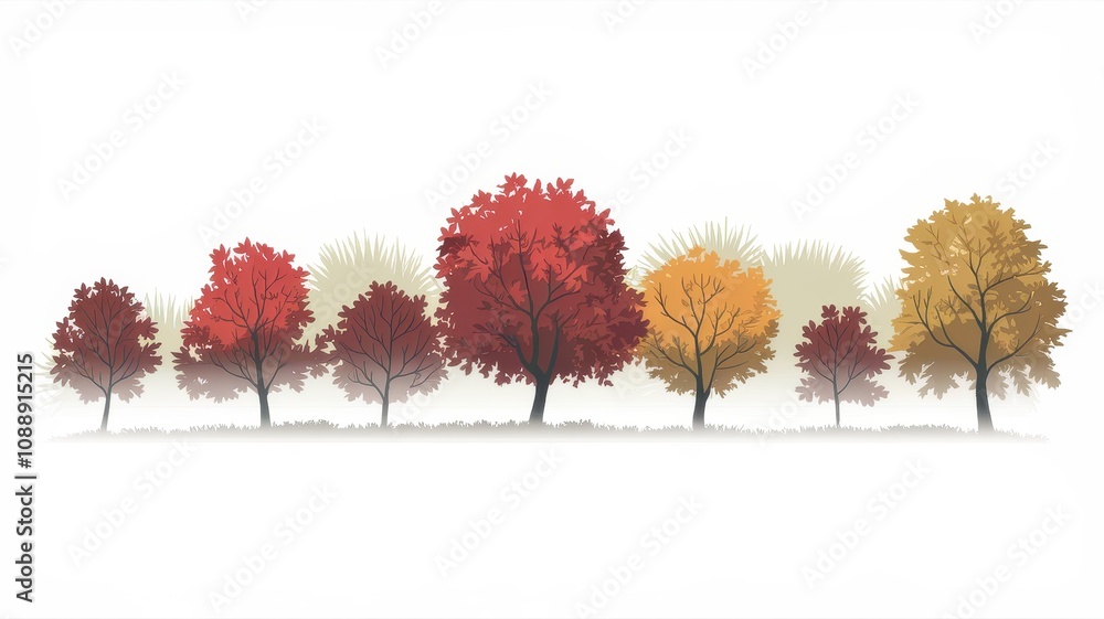 Artistic Illustration of a Row of Colorful Autumn Trees in a Minimalistic Style Artistic Illustration of a Row of Colorful Autumn Trees in a Minimalistic Style