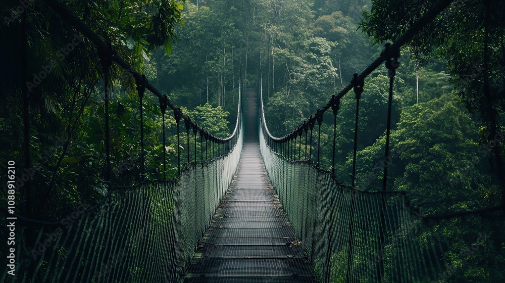 Suspension Bridge Through Lush Rainforest Suspension Bridge Through Lush Rainforest