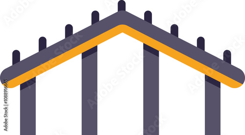 Construction site with steel girders holding up a roof frame, building industry