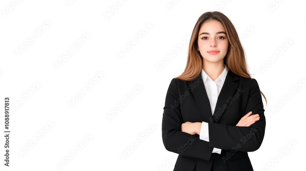 Confident woman in a business suit with crossed arms. Transparent background. Confident woman in a business suit with crossed arms. Transparent background.
