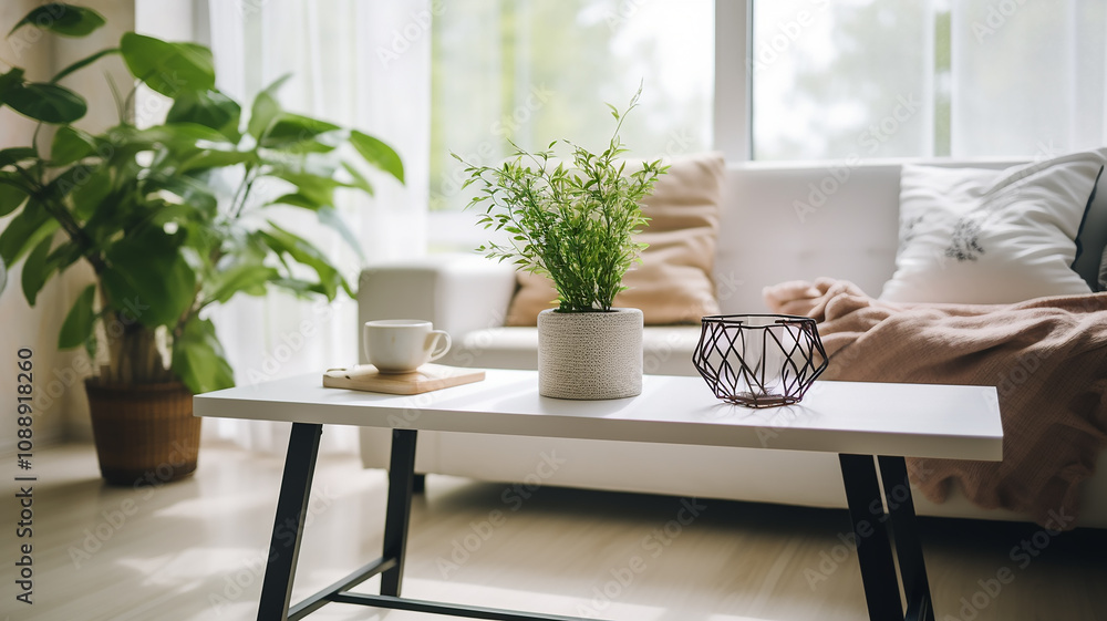 A vase with a bouquet of flowers in the interior of a room on the background of a sofa and a window in daylight A vase with a bouquet of flowers in the interior of a room on the background of a sofa and a window in daylight