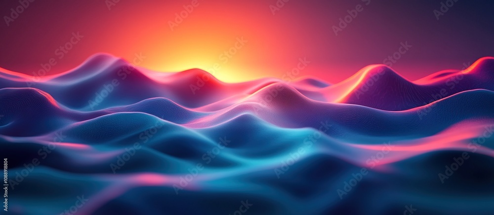 Obraz premium Abstract digital landscape with vibrant colors resembling waves at sunset.