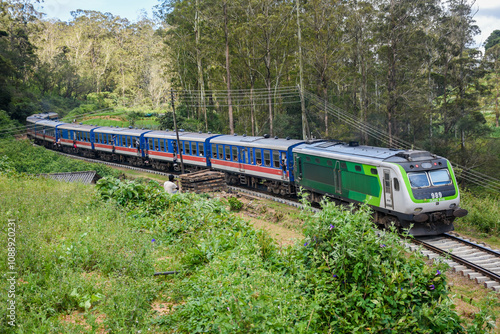 Hill country Diesel Train on the railway, Sri Lanka photo