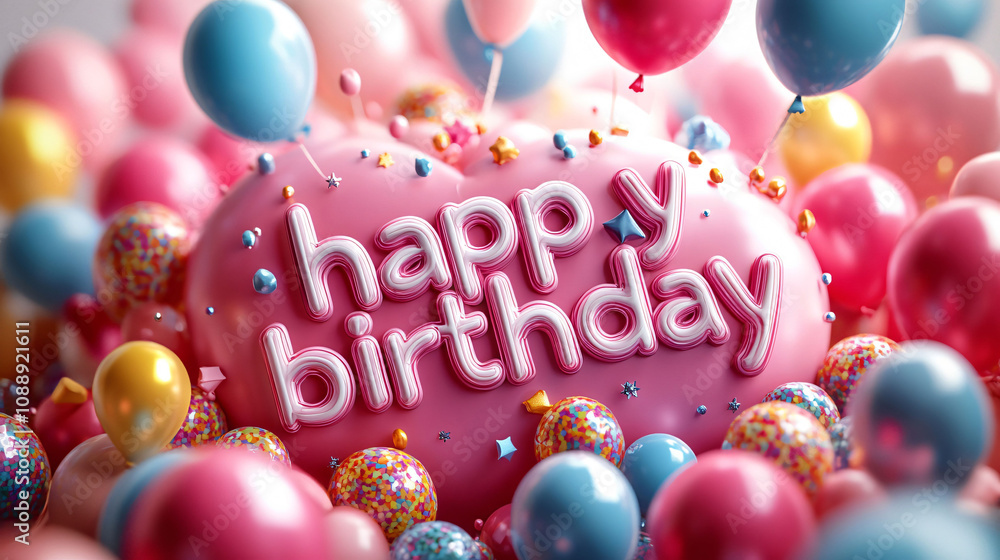 Happy Birthday Decorations With Pink Balloons on a Simple Background for a Cheerful Celebration Happy Birthday Decorations With Pink Balloons on a Simple Background for a Cheerful Celebration