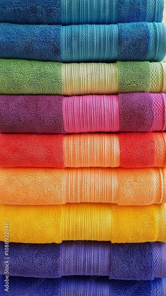 Colorful Stacked Towels: A Vibrant Display of Texture and Color Colorful Stacked Towels: A Vibrant Display of Texture and Color