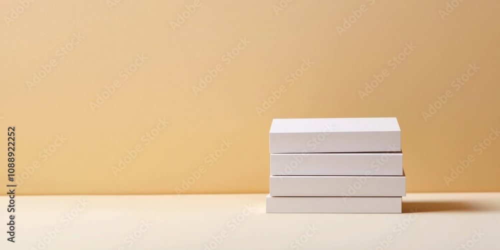 Fototapeta premium A series of stacked paper mockups displaying business card designs on a minimalist table