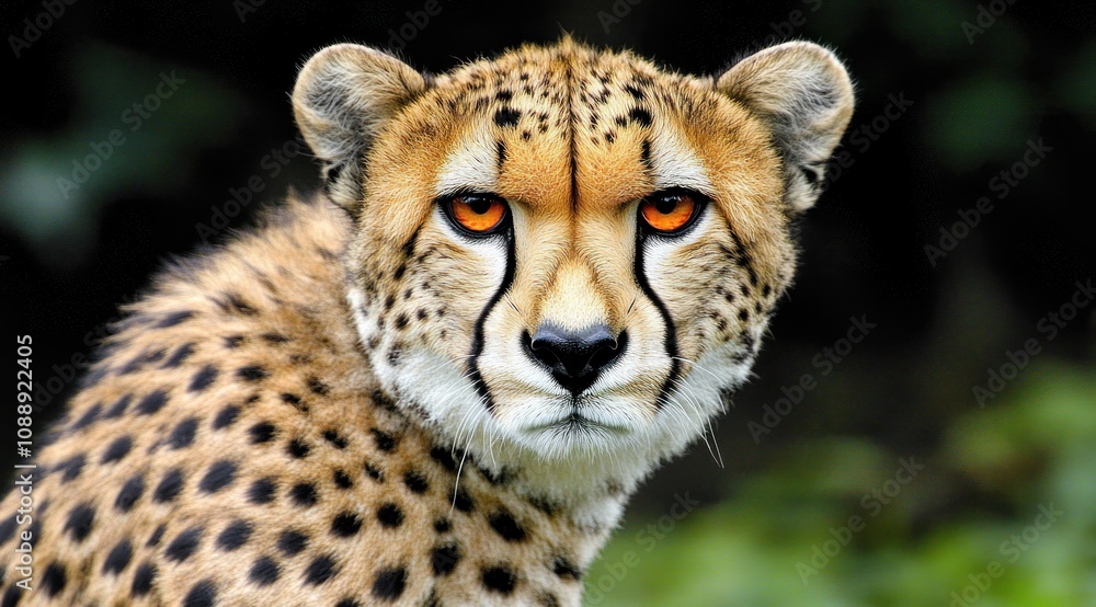 A close-up of a cheetah showcasing its distinctive features and intense gaze. A close-up of a cheetah showcasing its distinctive features and intense gaze.