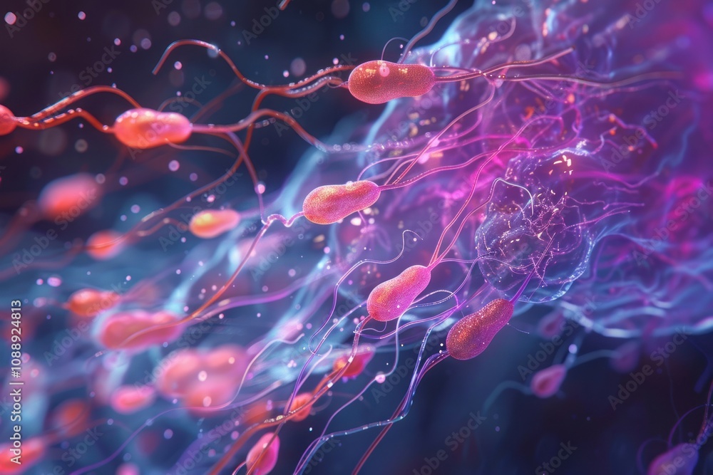 Obraz premium a single sperm cell penetrating the egg under a microscope