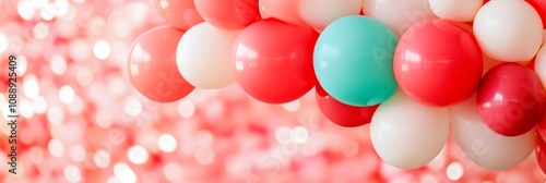 Wallpaper Mural Turquoise, Coral, and White Balloons Create a Festive Backdrop on a Blurred Bokeh Background Torontodigital.ca