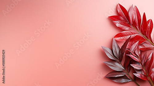 Vibrant red leaves arrangement nature photography artistic background indoor setting close-up aesthetic inspiration photo