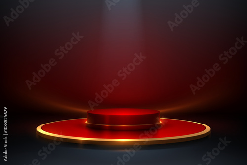 Red and gold podium with light effect