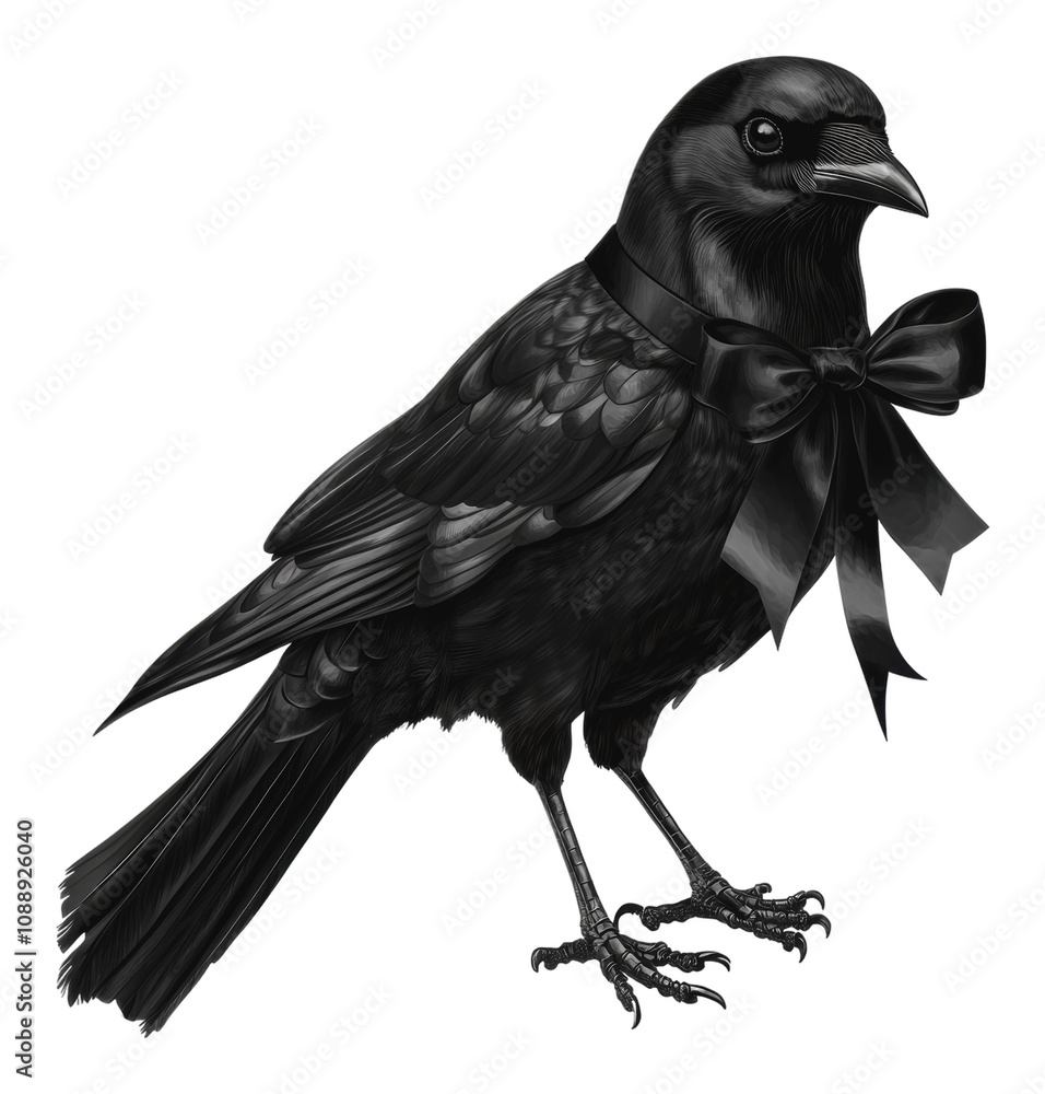 Fototapeta premium PNG Black crow in a bow tie standing gracefully