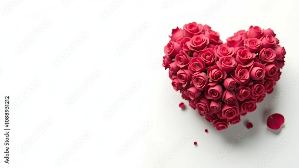 white banner on a white background on the right side a heart of rose buds white banner on a white background on the right side a heart of rose buds