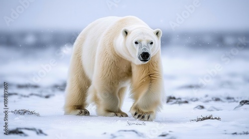 Close-Up of a Polar Bear's Face Highlighting Its Sharp Eyes in a Snowy Arctic Environment, Captured in Stunning Detail and Clarity