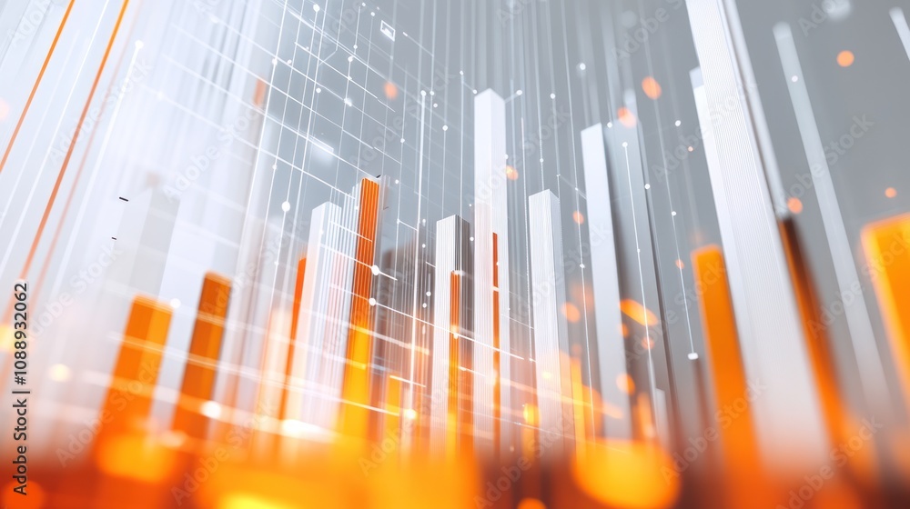 Abstract representation of data visualization with bars and glowing elements. Abstract representation of data visualization with bars and glowing elements.