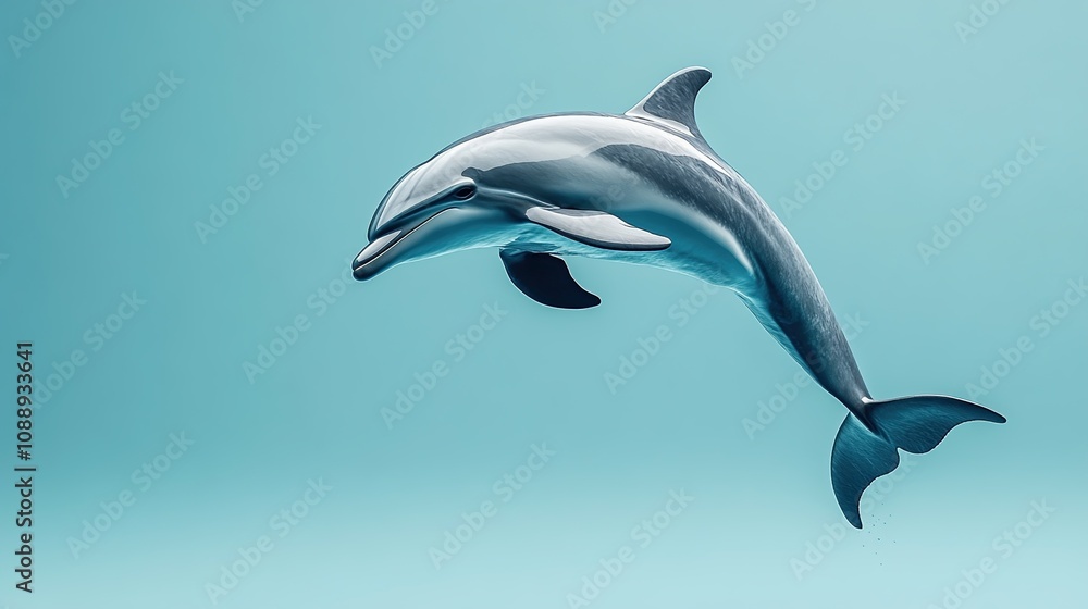 Fototapeta premium A dolphin gracefully swimming in clear blue water, showcasing its sleek form and movement.