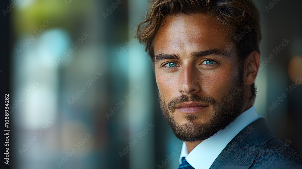 A stunning photography of a confident male model wearing a tailored suit, standing in a modern urban setting, with natural lighting highlighting his sharp features and polished appearance. A stunning photography of a confident male model wearing a tailored suit, standing in a modern urban setting, with natural lighting highlighting his sharp features and polished appearance.